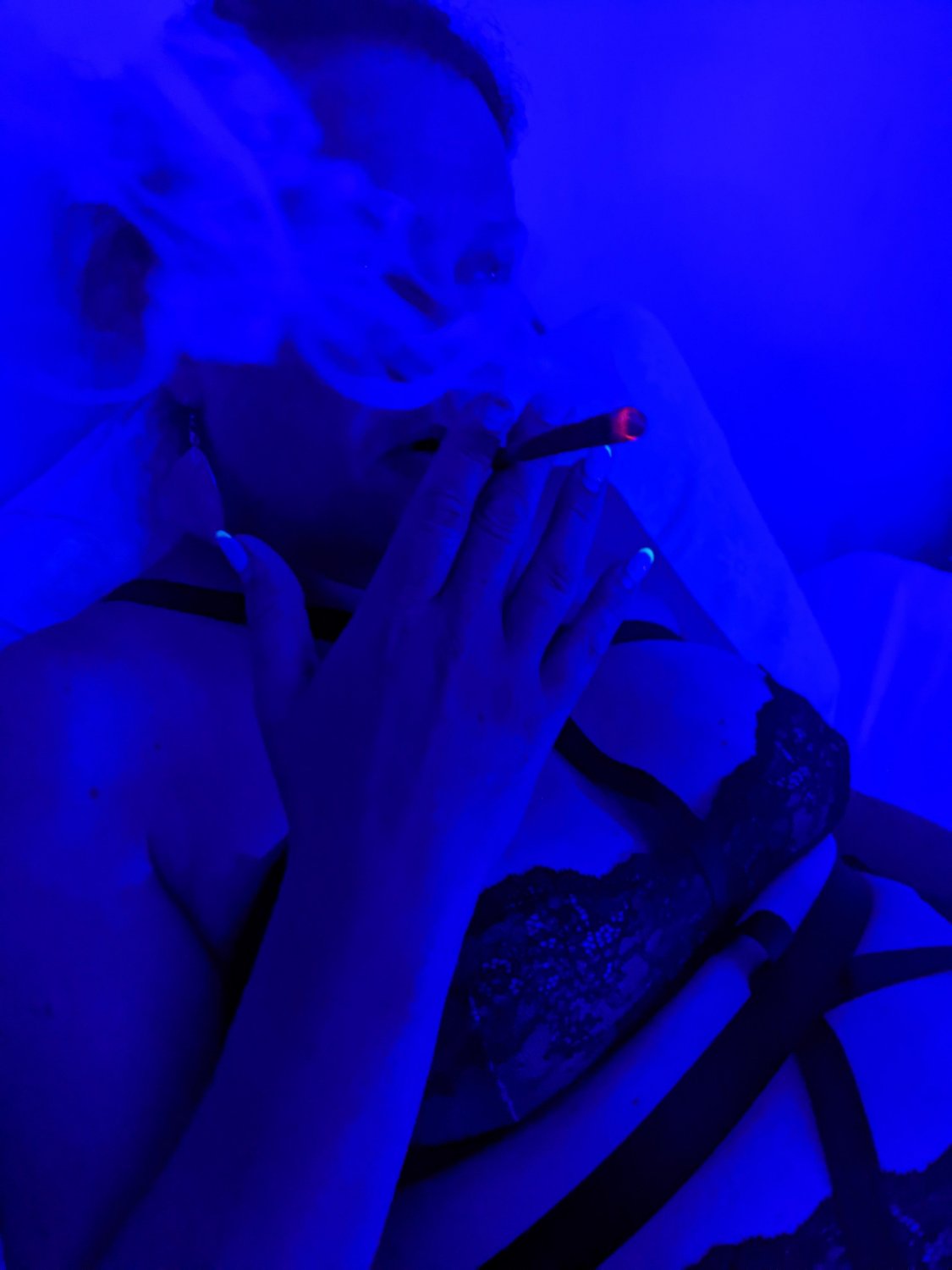 Dirty Blonde hotwife showing tits and ass with her new lingerie while smoke #gZAQncTY